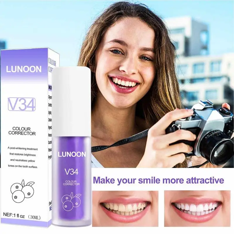 V34 Teeth Whitening Toothpaste Tooth Colour Corrector 30ml Enamel Care Toothpaste Intensive Stain Removal Reduce Yellowing