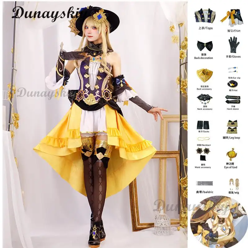 

Genshin Impact Navia Cosplay Costume Wig Hat Set Women Dress Uniform Halloween Carnival Party Outfit Uniform With Hat Girls