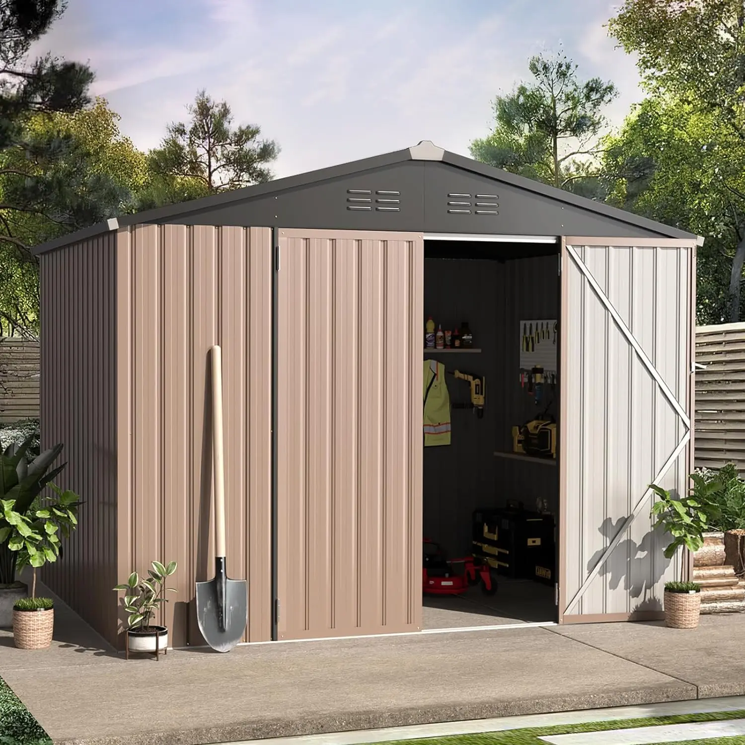 

8' X 6' Metal Storage Shed, Steel Yard Shed with Design of Lockable Doors, Tool Storage for Garden, Backyard, Patio, Outdoor