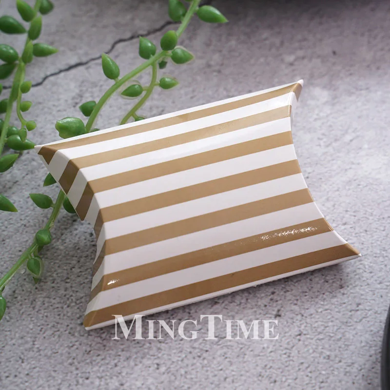 50/100 Stück Kissenförmige Süßigkeitenschachteln Kraftpapier-Verpackung Gold Silber Streifen Punkt Blumen Hochzeit Party DIY Geschenkbox Kekstüte – Detail 6