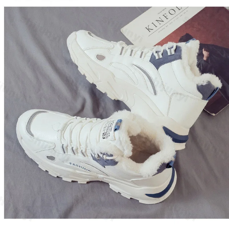 Men Casual Sneaker New Plush Lining Sports Shoes Reflected High Top Male Students Running Thick Soled Lace Up Cotton Shoes 5