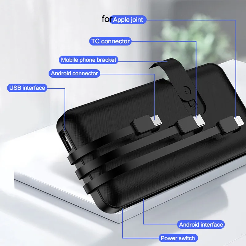 wireless power bank for iphone Portable Batter 50000mAh Built-in Charging Cable With Mobile Phone Holder, Watch Movies, Fast Charging, External Battery best portable power bank