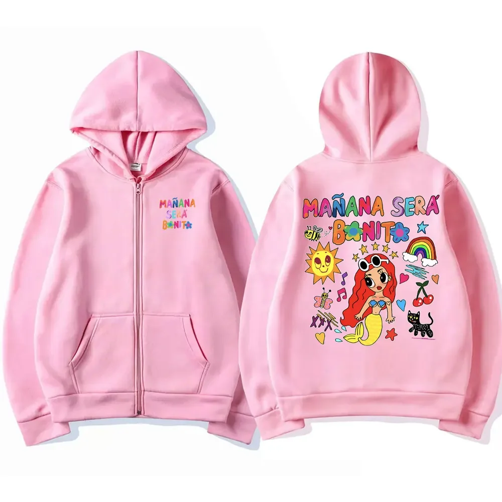 Singer Karol G Heart Mañana Sera Bonito Album Tour Print Zipper Hoodie Men Women Cartoon Music Oversize Zip Up Jacket Sweatshirt