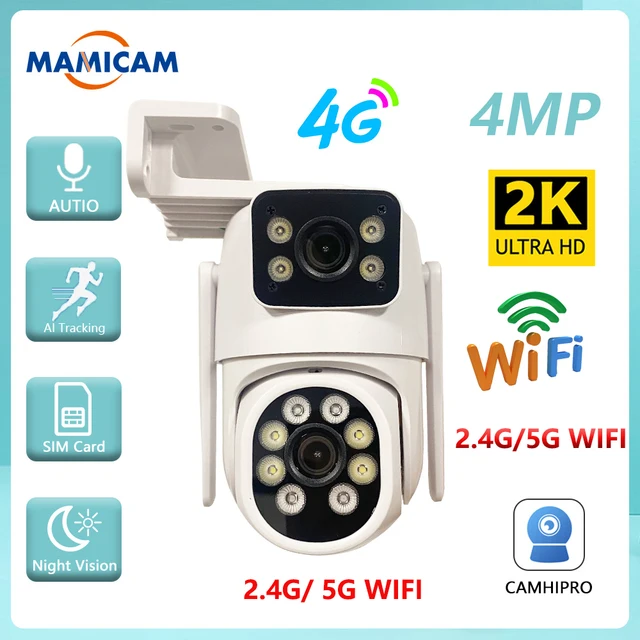 4MP WIFI caméra IP 3G 4G carte SIM PTZ 4MP caméras de Surveillance vidéo extérieure double objectif ZOOM alarme couleur nuit Camhipro App 1