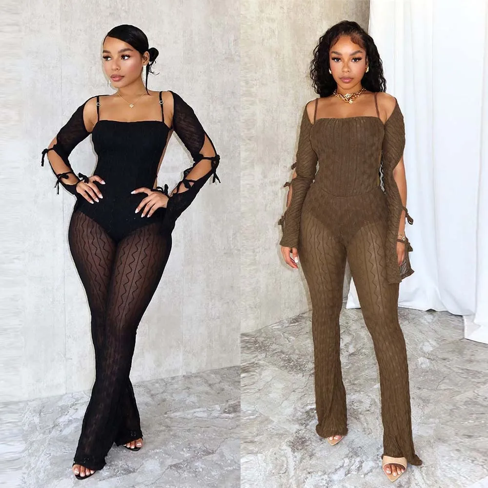 

Sexy Lace Summer Backless Jumpsuits 2024 Women Bodysuits Elegant Luxury Bodycon One Piece Romper Wide Leg Flare Pants Jumpsuit