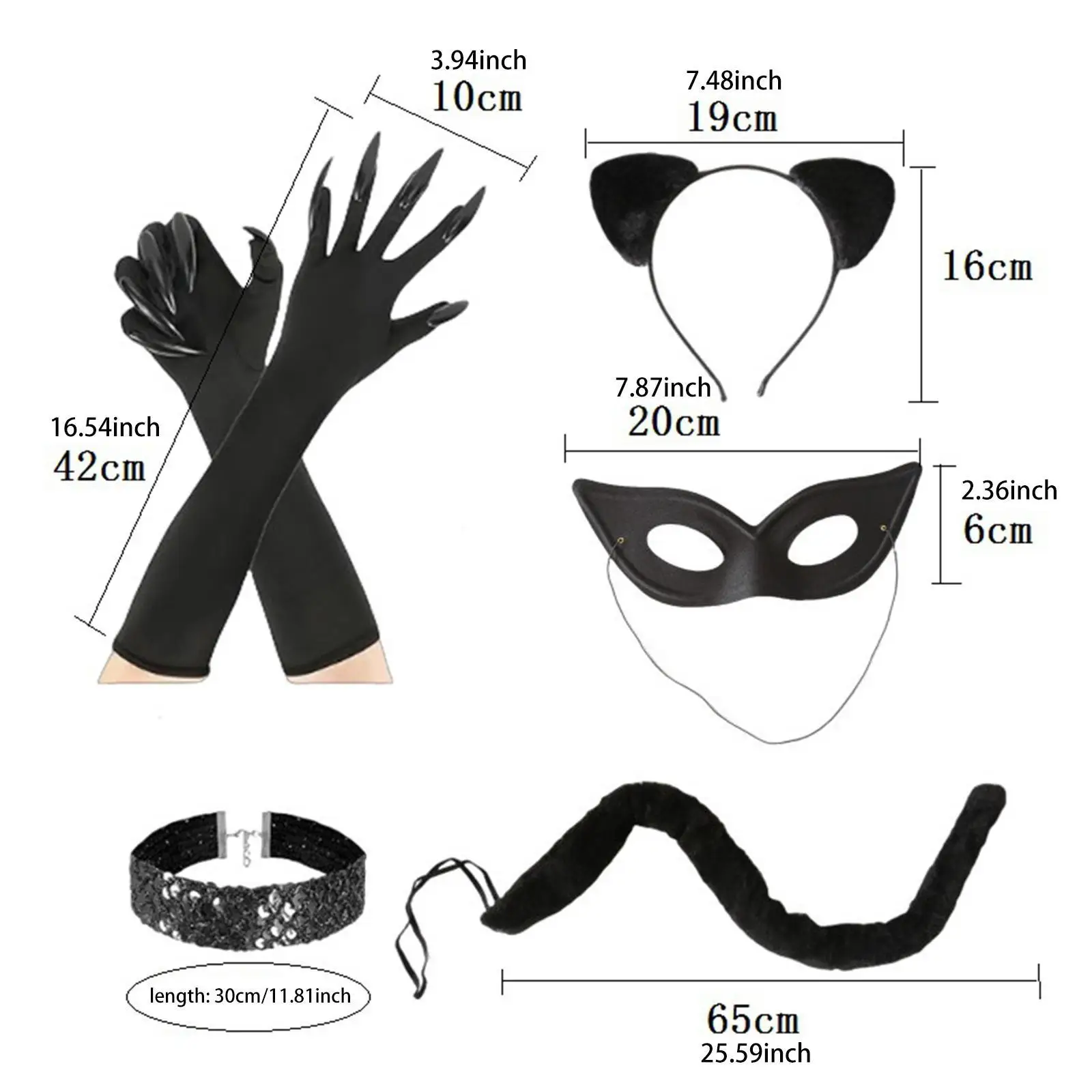 Black Cat Costume Set for Women Funny Cat Cosplay Gloves for Halloween Festivals Black Cat Costume Set for Women Funny Cat Cosplay Gloves for Halloween Festivals