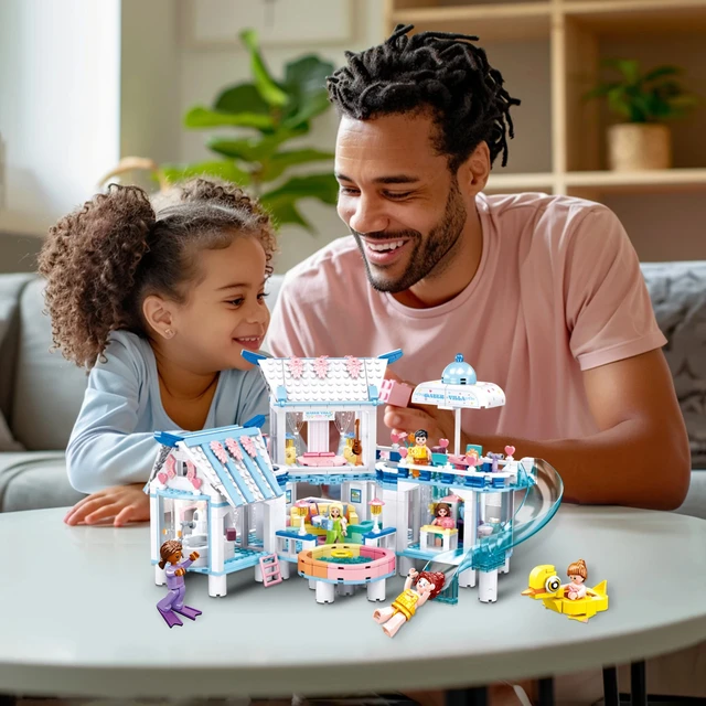 938PCS Sea View Pool Villa Building Blocks Creative City Streetview Model Bricks Set With Figures Kids Educational Assembly Toys 6