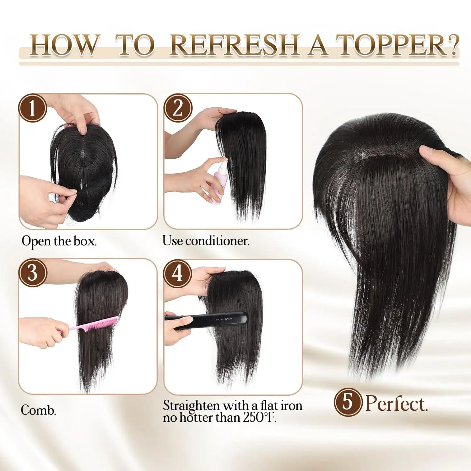 Topper per capelli da 18 pollici per donna con frangia 3D 360 ° Copricapo Sintetico Liscio Lungo Effetto Voluminoso per Capelli Diradati - immagine 5