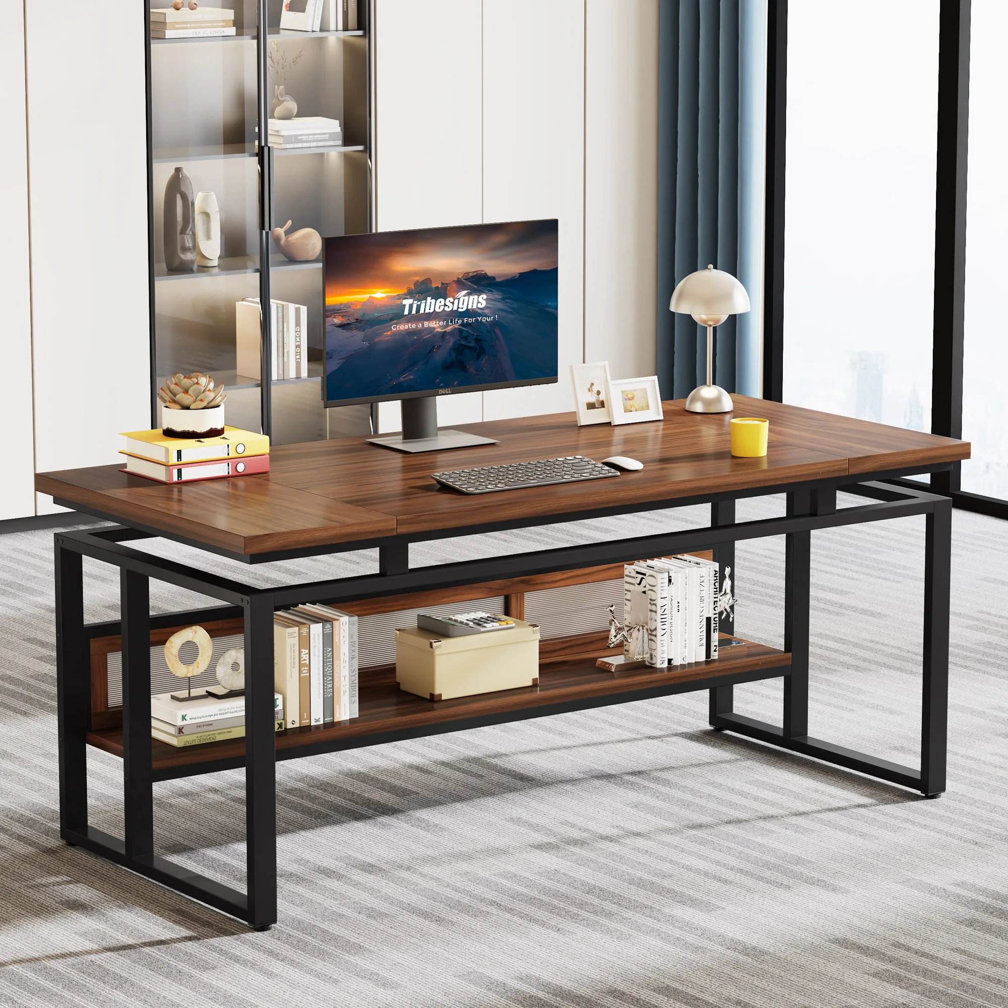 

Tribesigns 63" Executive Desk with Bottom Hidden Shelf, Large Computer Desk Office Desk with Thickened Board and Frame