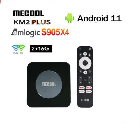  Caja de TV Android 11.0, MECOOL KM2 Plus 2GB 16GB Smart TV Box  con certificado Netflix, Google Assistant Dolby Atmos, TV Box 4K compatible  con AV1, 2.4G/5G, Ethernet, WiFi 5, BT