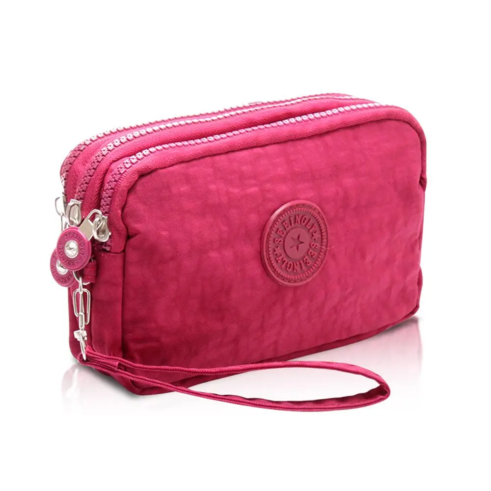 Bags Cosmetic Bags Solid Color Fabric Phone Purse Korean Style Wallets Women Wallets Three Zippers Bags Wrinkle Clutch Bag 2