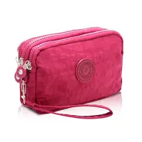 Bags Cosmetic Bags Solid Color Fabric Phone Purse Korean Style Wallets Women Wallets Three Zippers Bags Wrinkle Clutch Bag 2