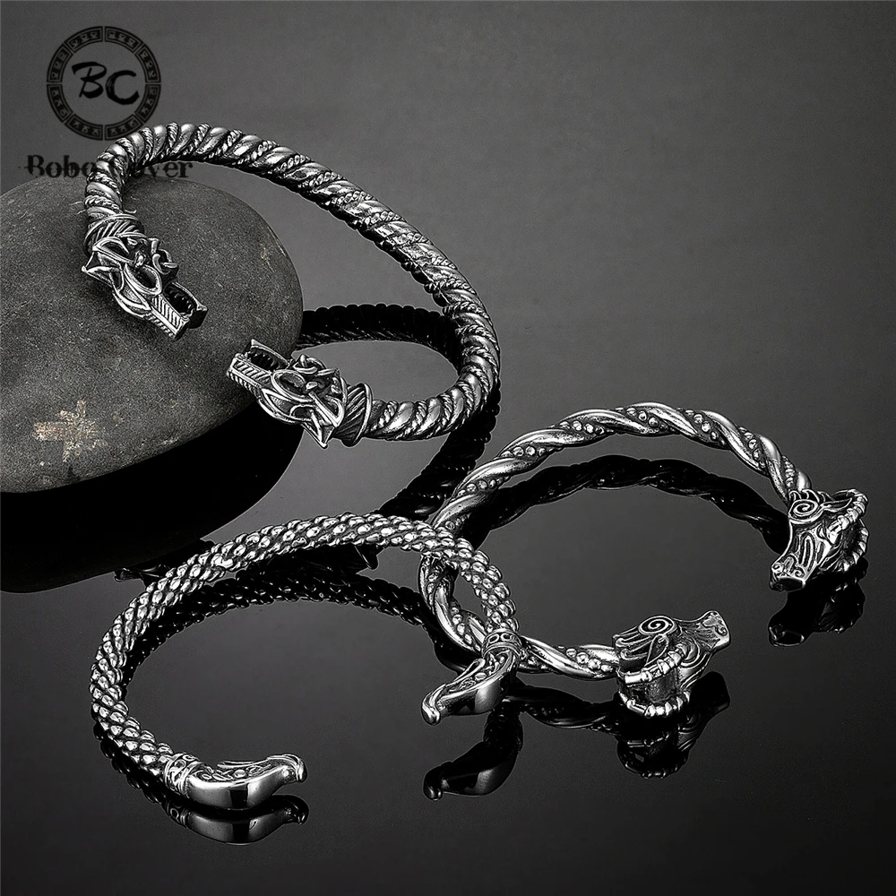 Viking Wolf Dragon Head Cuff Bracelet Adjustable Viking Twisted