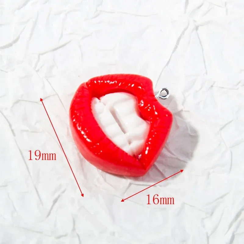 10개/세트 귀여운 빨간 입술 모양 플랫 레진 참 장식품, 쥬얼리 제작 액세서리 DIY 귀걸이 목걸이 키체인 장