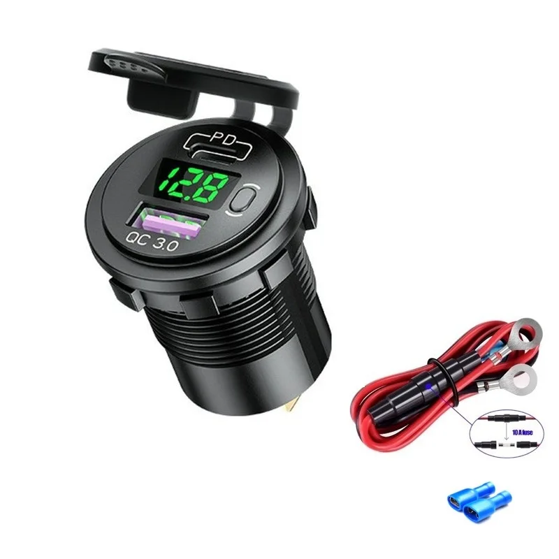 Presa USB Auto Con Caricatore Veloce QC3.0 E PD 20W – Voltmetro LED E Interruttore – Per Auto, Moto, Camper, Barca (12V/24V)