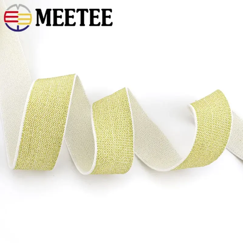 5/10Meter Glitter Gold Silver Elastic Bands 10-50mm Nylon WaistBand Soft Rubber Band Garment Pants Skirt Belt Sewing Accessories elastic bands