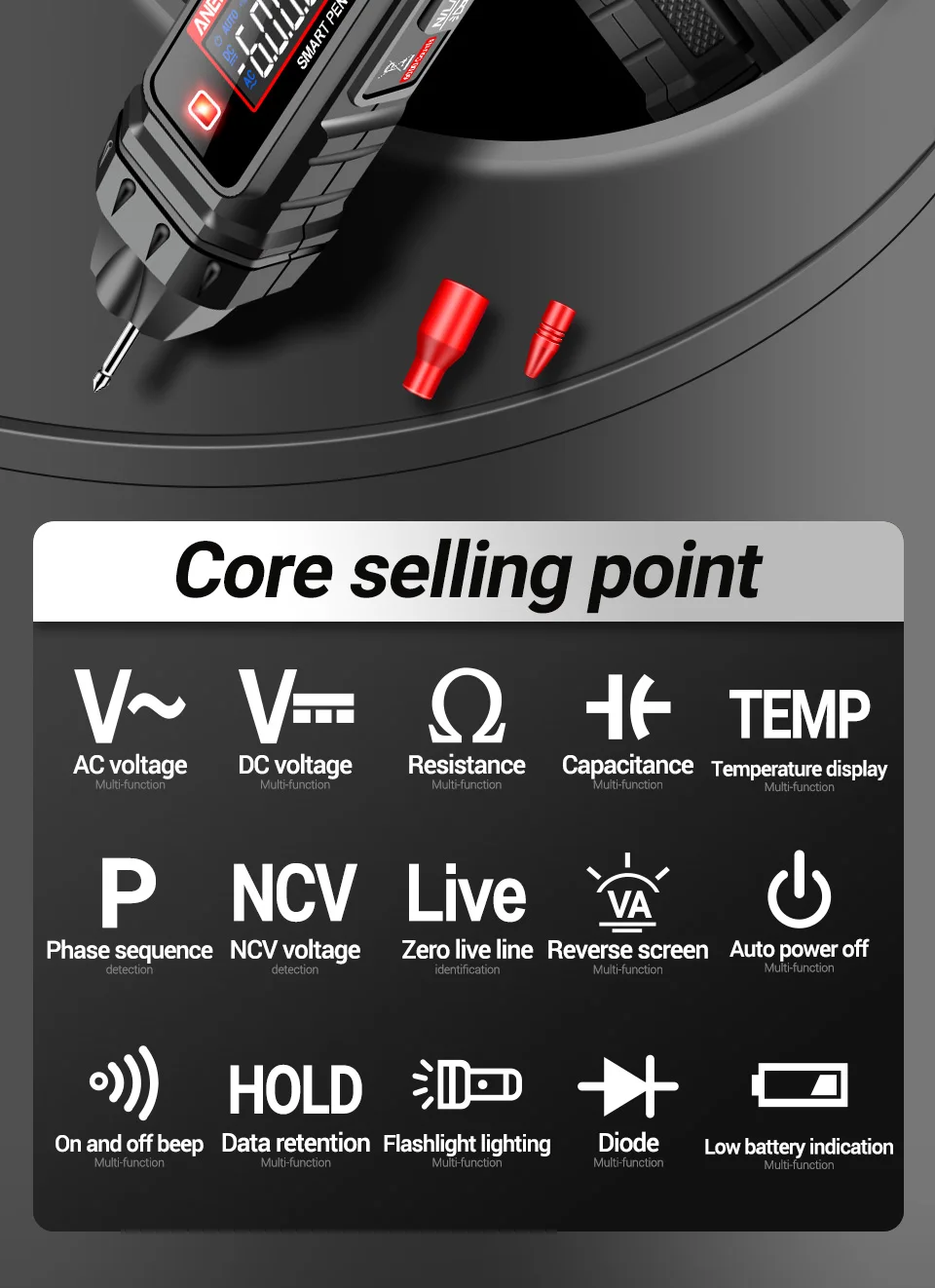 Description Picture 5 of itemANENG A3005A/ B Multimetro Detections Pen Type True RMS Meter Multimeters Pen Auto AC/DC Voltage Instant Testers Detector Tools