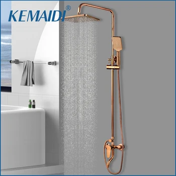 Kemaidi ทองคำสีกุหลาบระบบฝักบัวอาบน้ำชุดก๊อกน้ำฝักบัวกลางแจ้งขนาด10นิ้วแบบสายฝนหัวฝักบัวติดผนังติดตั้งฝักบัวในห้องน้ำ 1