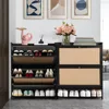 Shoe Cabinet for Entryway, Black Slim Shoe Cabinet with 2 Flip Drawers Narrow Shoe Storage Cabinet, 2 Tier Freestanding 1