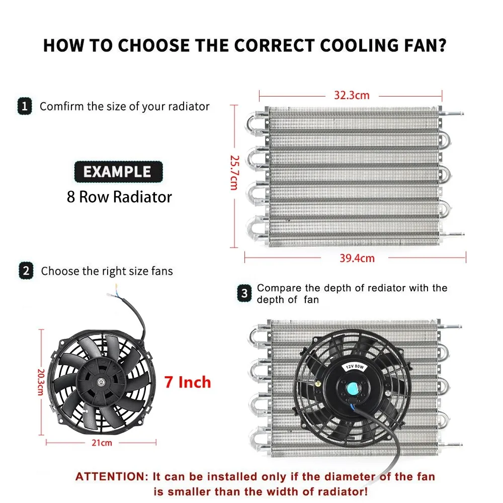 Car Fan Universal 7/9/10/12/14 Inch 12V 80W 2100RPM Car Air Conditioning Cooling Fan Blade Cool Mounting Kit