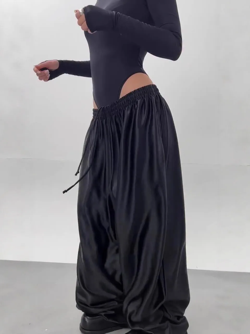Spring Summer 2026 New Women's Drawstring Casual Floor Pants Wide Leg Pants