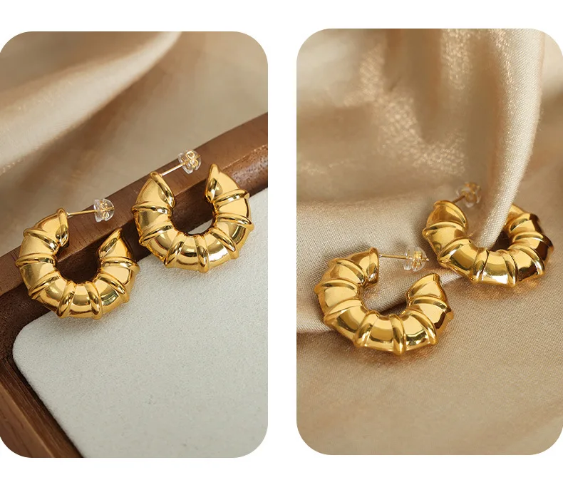 Punk Runde Ohrringe für Frauen 316L Edelstahl Vergoldete Creolen Designer-Schmuck Wasserfeste Accessoires Großhandel – Detail 16
