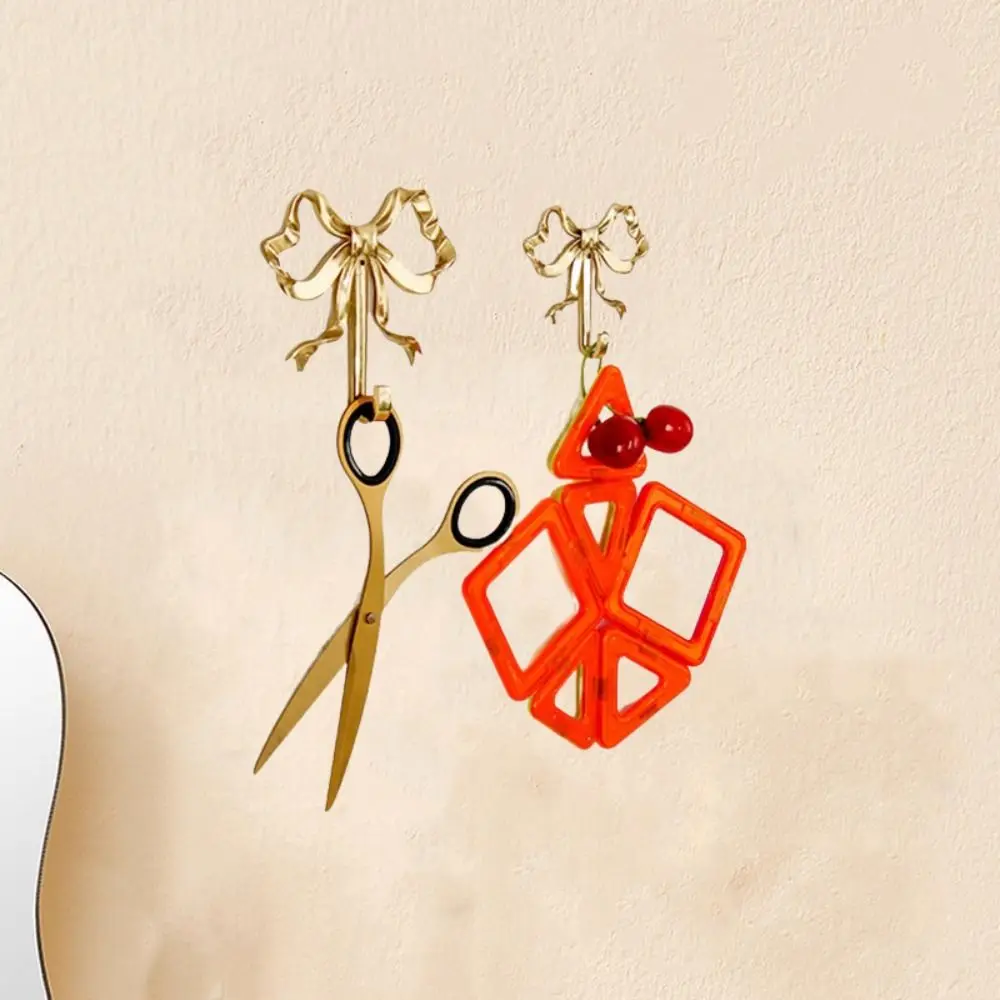 Vintage Brass Bow Shape Wall Hook Gold Functional Bow-Knot Hook Wall Hangings Decorative Wardrobe Hanger Keys 2