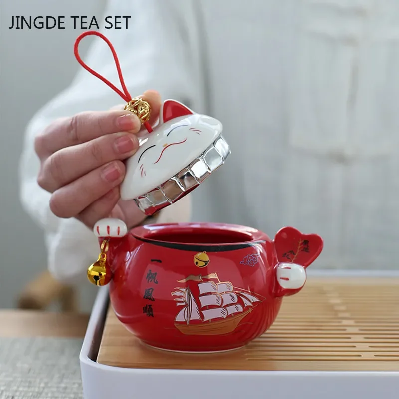 Barattolo Da Tè In Ceramica A Forma Di Gatto – Contenitore Ermetico Da 150 Ml Per Caffè, Spezie – Simpatico E Portatile