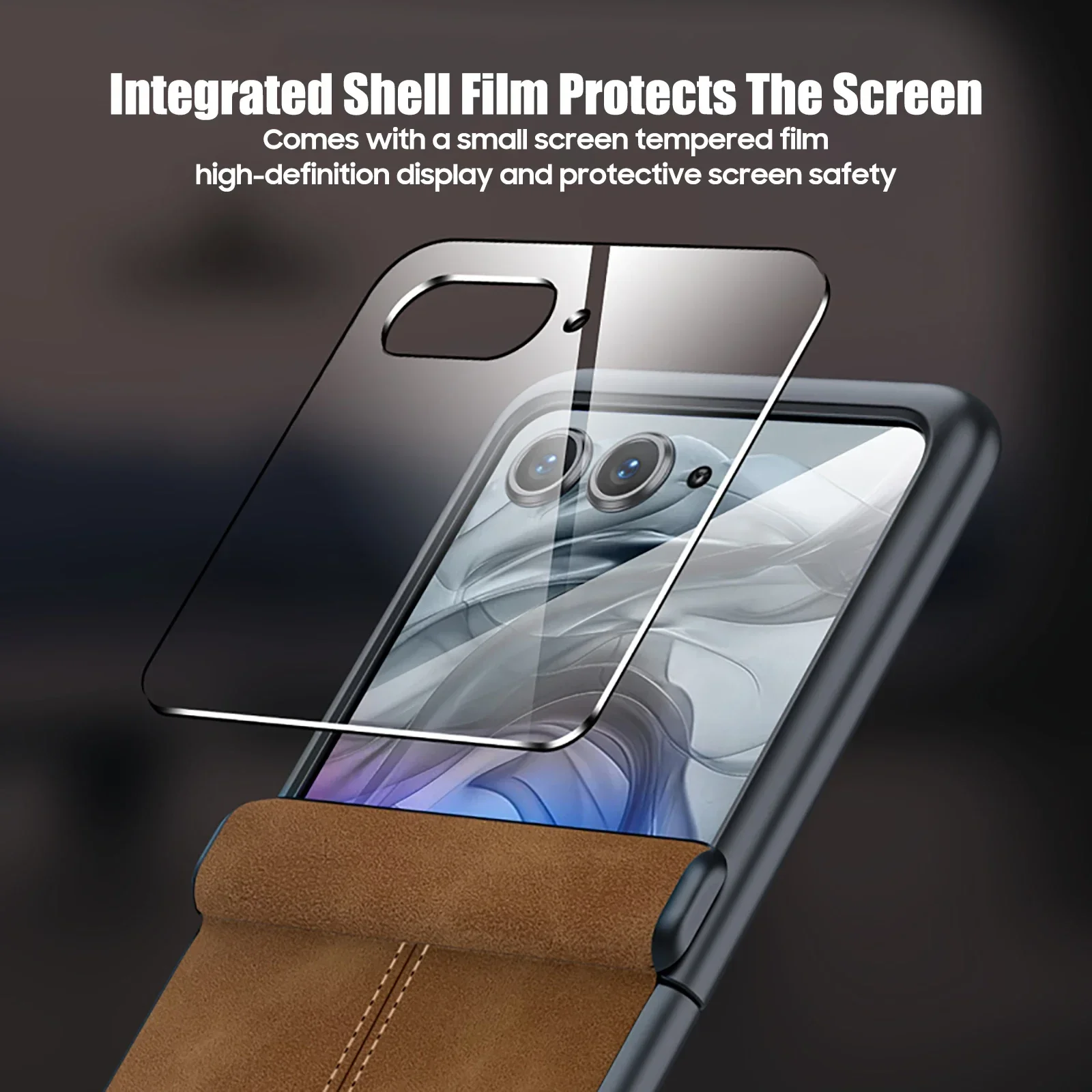 Retro Business Sheepskin Leather Smartphone Case with Hinge Screen Glass Integrated Cover