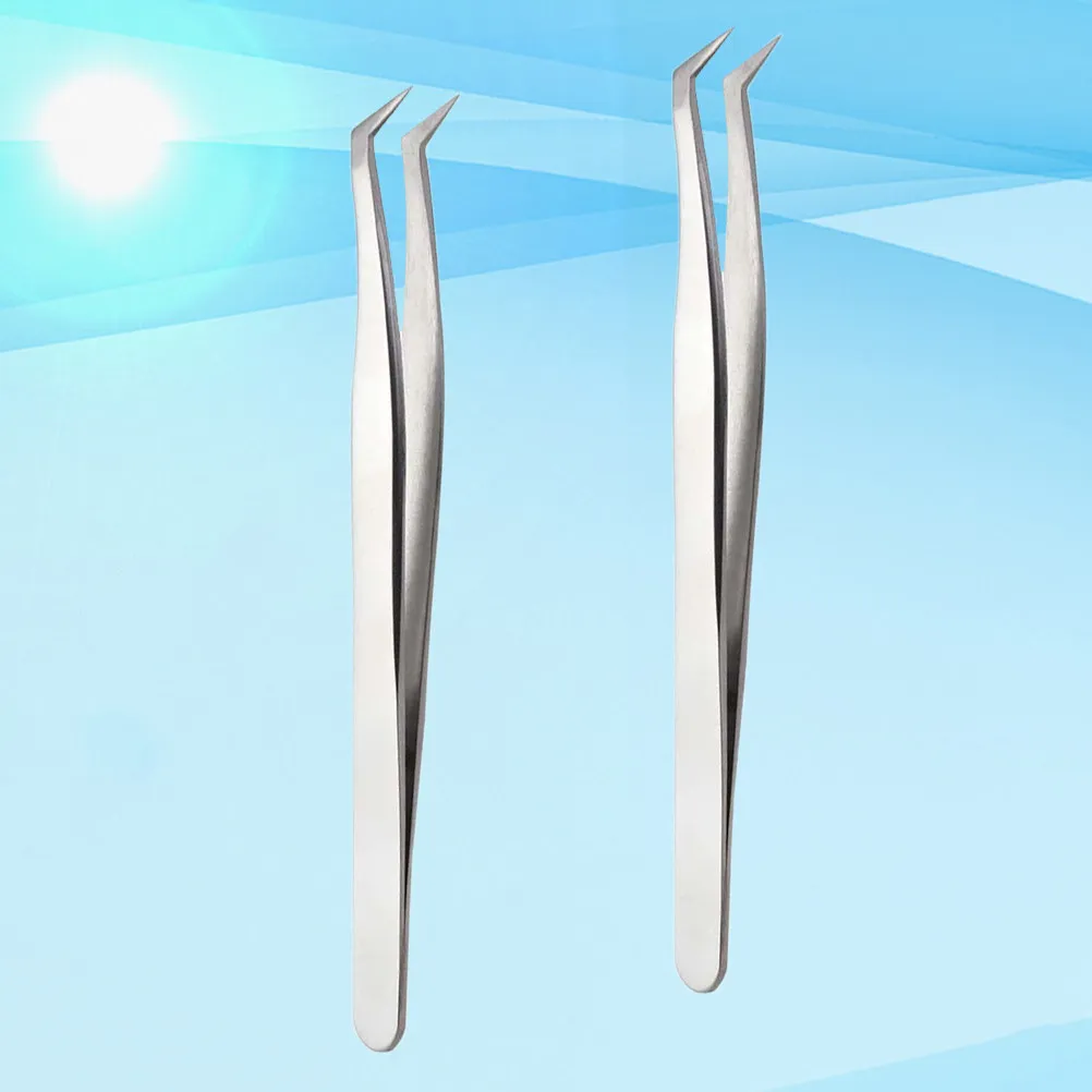 2Pcs 고정밀 속눈썹 연장 핀셋 가짜 속눈썹 적용 살롱용 프리미엄 금속 경량 접목 핀셋