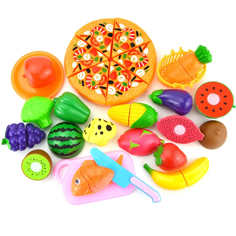 

Kids Kitchen Toys Set Pretend Play Cutting Fruit Vegetable Food Toy Trolley Basket Kitchen Food Toys For Children Girls and Boys