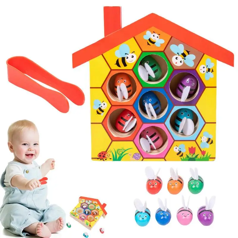 

Bee Hive Color Sorting Toy Montessori Toy Wood Color Sorting Puzzle Parent-child Interaction Color Puzzle Early Learning