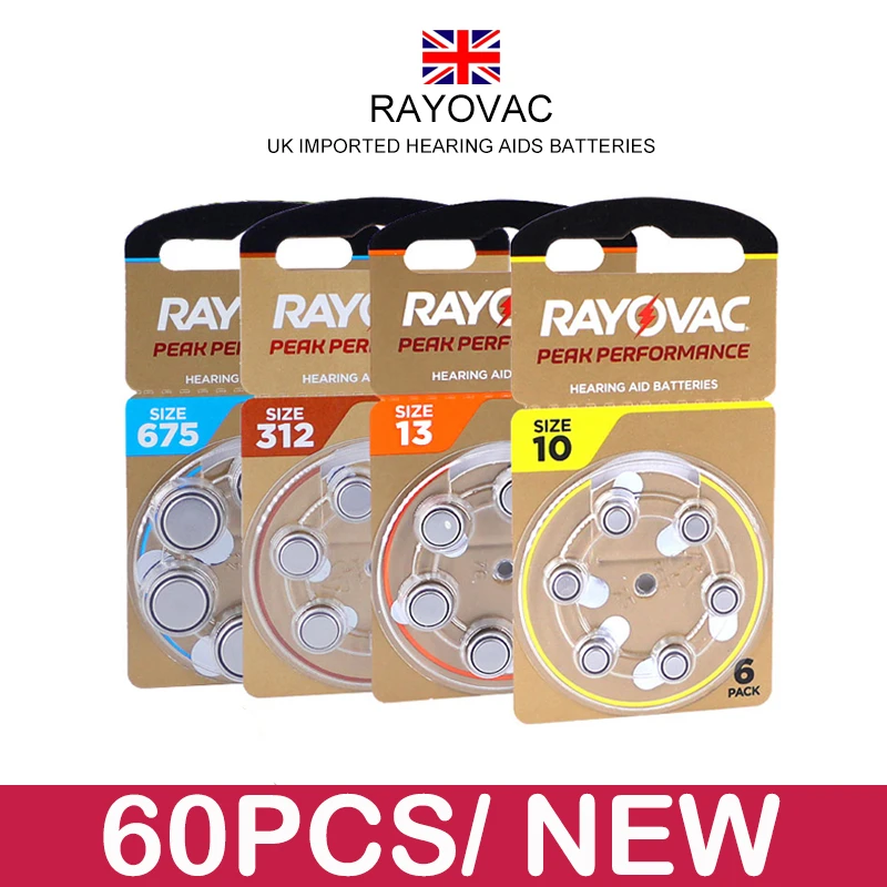 Hearing Aid Batteries 60pcs / 10 Cards Rayovac Peak 1.45v A312 10 A13
