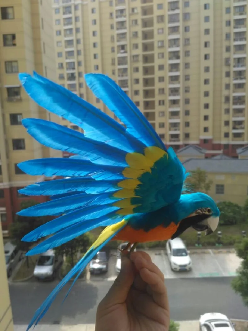 

cute simulation blue&orange parrot toy plastic&fur wings parrot model gift about 30x45cm