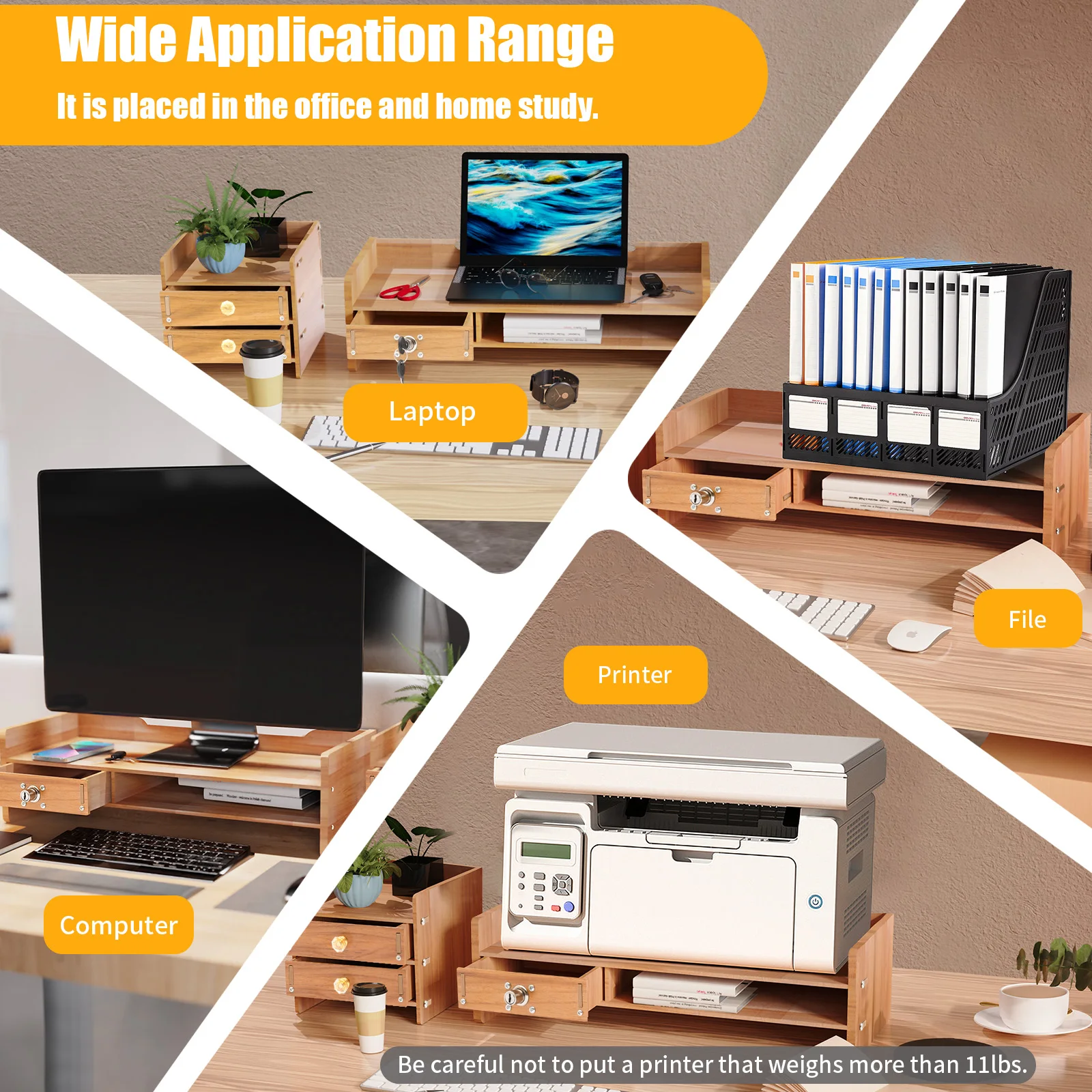 Office Wood Desk Organizers with Lock File Storage Computer Desktop Tray