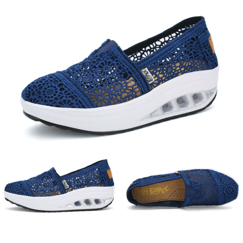 2022 Summer New Women Platform Shoes Woman Vulcanize Shoes Low-cut Lace Fretwork Heels Non-slip Breathable Luxury Brand Design