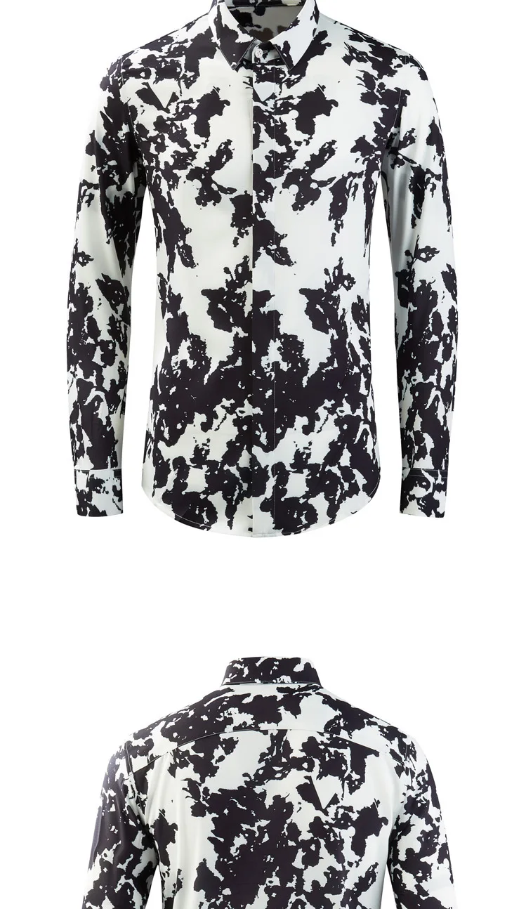 Description Picture 5 of item2023 Spring Black White Shirts Men Long Sleeve Slim Fit Casual Business Dress Shirts Social Party Tuxedo Blouse Men Clothing