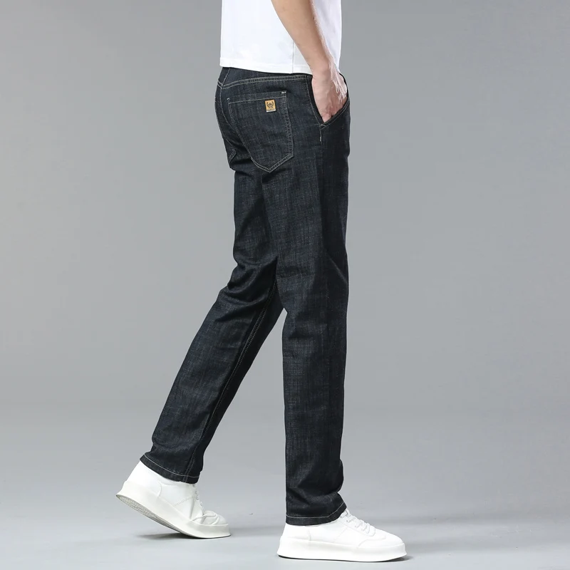 Light Blue Classic Business Casual Cotton Pants Fashion Breathable Denim Elastic Trousers Brand Men's Clothing Straight Jeans 5