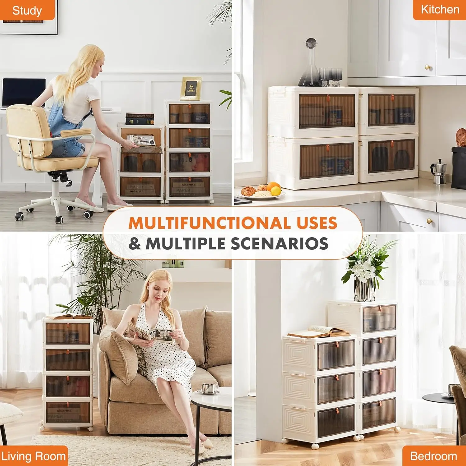 Stackable Plastic Storage Bins with Lid,Foldable Organizers and Storage with Magnetic Doors and Lockable Wheels 6