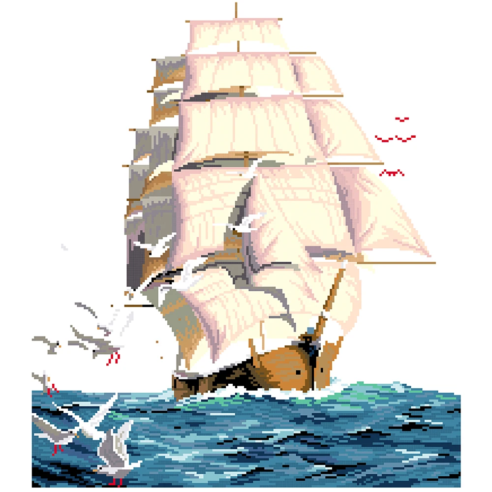 Bead Embroidery Kits Icon Beadwork Set Circuits Crafts 3mm Pearl Embroidery Bead Printed Cotton Canvas Stitch Sailing Embroidery Kits