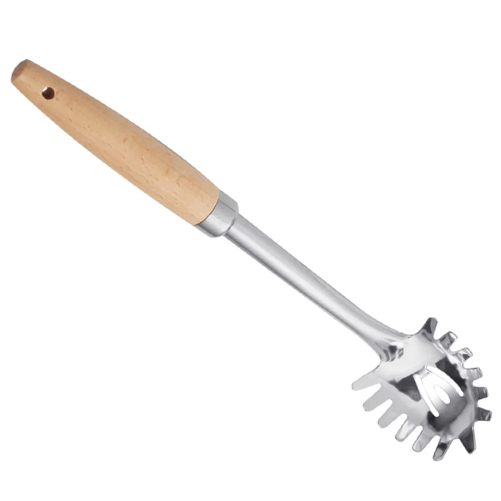 

Hemoton Serving Spoons Stainless Steel Spaghetti Spoon Stainless Steel Spaghetti Server Pasta Fork Wood Handle Noddle Fork Ladle