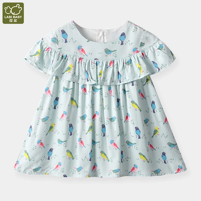 

LABI BABY Children's Dress with Turndown Collar Princess Dress Girls Beach Dresses Kids Fashion Summer