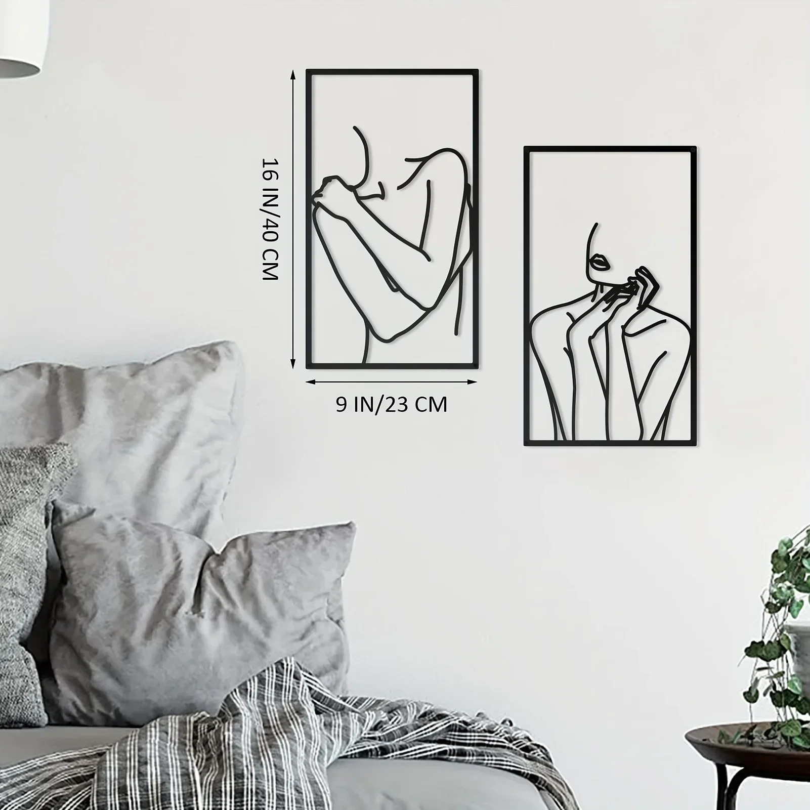 

HELLOYOUNG 4 Pcs Black Metal Home Art Decor Minimalist Abstrct Elegant Woman Line Drawing Decoration Single Line Home Wall Hangi