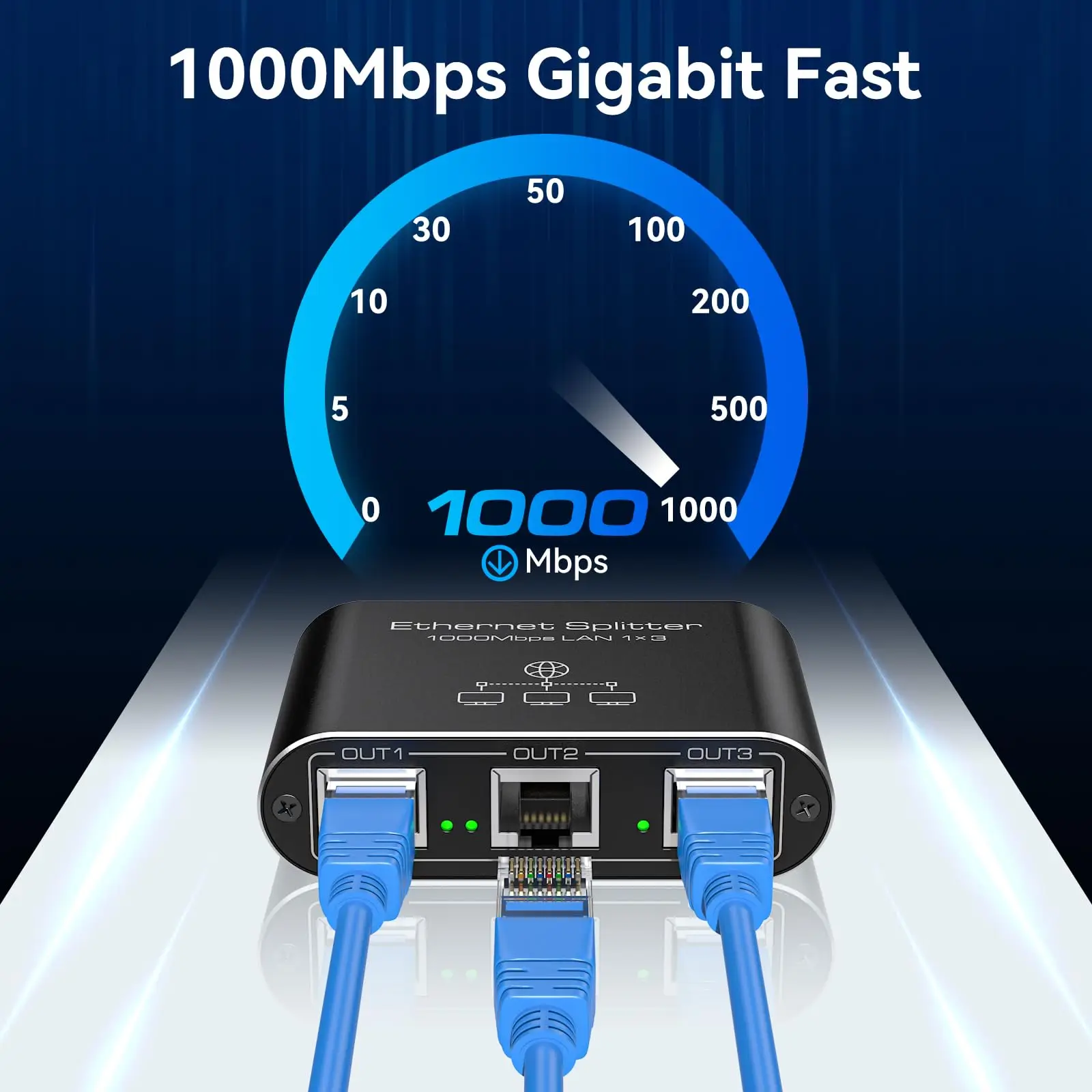 LAN Switch 1 to 3 1000 Mbps LAN Splitter Aluminium Network Switch LAN Splitter Gigabit Ethernet Switch with USB-C Power Cable