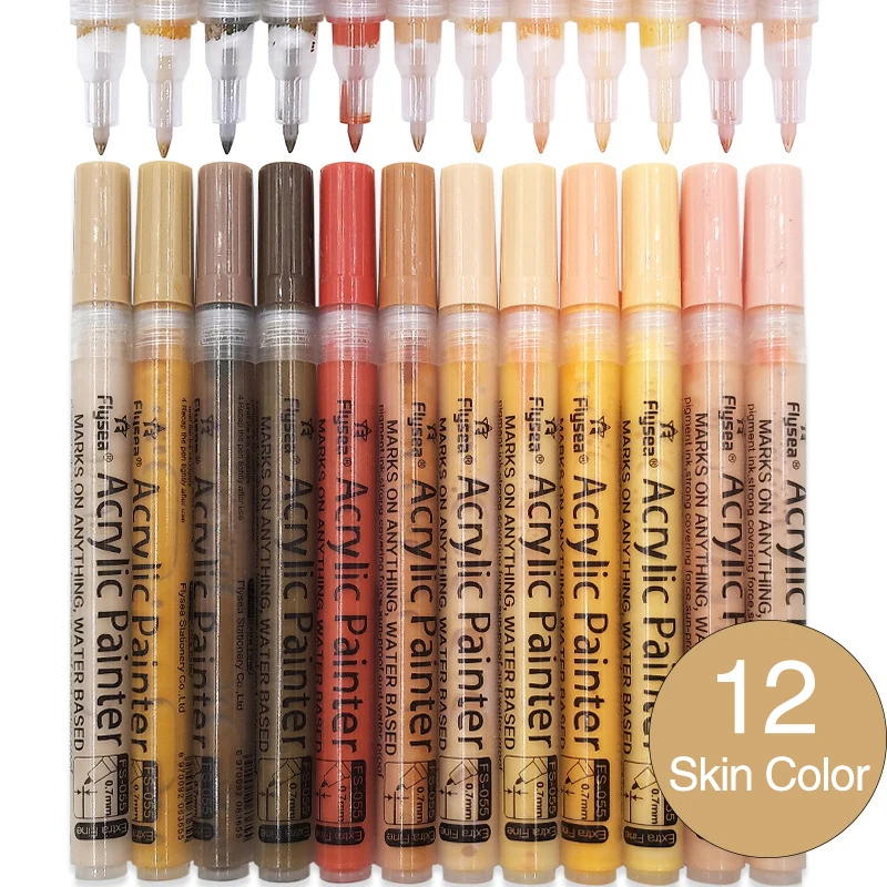 

12 Colors Skin Tone Acrylic Paint Pen 0.7mm Art Marker Rock Painting Ceramic Wood Canvas DIY Graffiti Making Drawing Supplie