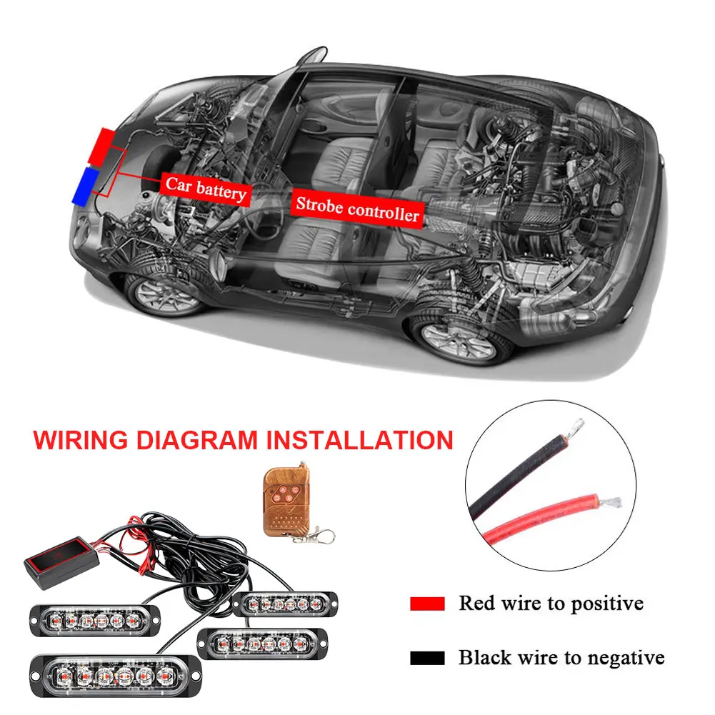 Lumière Stroboscopique à 24 LED pour Grille de Voiture de Police,  Télécommande d'Urgence Sans Fil, Signal de Grille, Iode Clignotant, Lampe  d'Ambulance - AliExpress