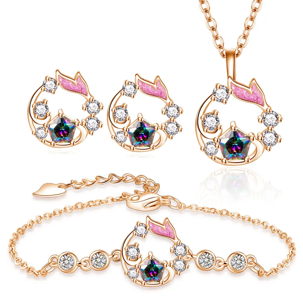 

Romantic Necklace Earrings Bracelet Set Women's Light Luxury New Whale Pendant Clavicle Chain Earrings for Women Free Shipping