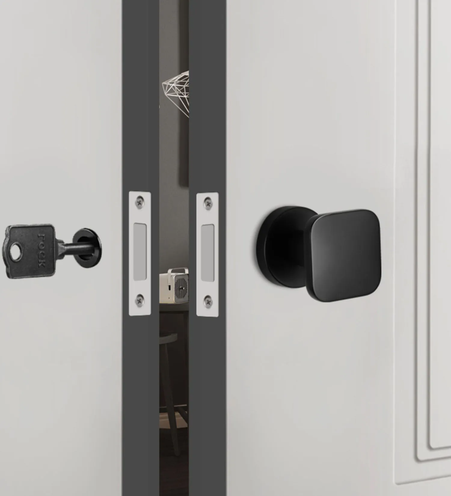 Invisível Single-side Fechadura da Porta Silencioso Fechadura da Porta Porta do Quarto Fundo Escondido Parede Keyless Pantry Handle