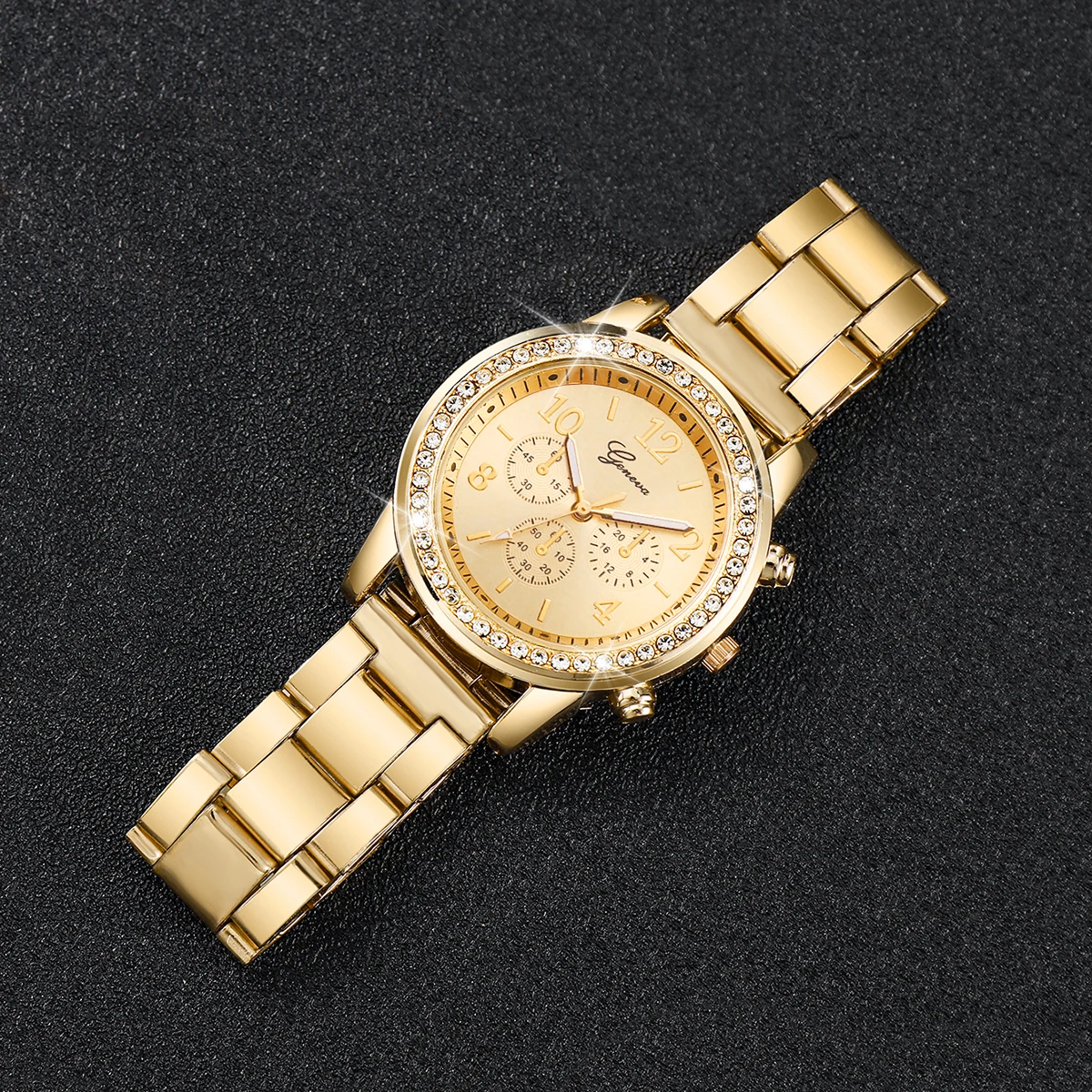Leisure Women's Watch Three Eyes Stainless Steel Strap Fashion Women's Quartz Watch Gold Silver 2PCs Watch Set 6