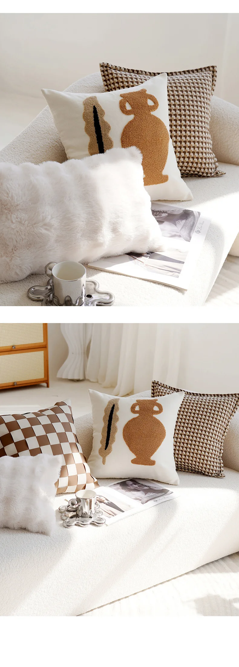 Kissenbezüge aus Kunstleder mit Karomuster, geometrisch, nordischer Stil, Samt-Chenille, dekorative Kissenhüllen für Sofa, Bett, Heimdekoration – Detail 11